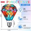 2 Pcs Stained Glass LED Light Bulb Diamond Shape E26 Base A60 6 Watts G95 Shape Colorful Flickering Light Bulbs for Christmas, Home Balcony Garden Par