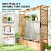 Wooden Planter Box with Trellis, Hanging Roof and Drainage Holes for Climbing Plants, Vegetables, Herbs and Flowers