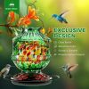 Hand Blown Glass Hummingbird Feeders for Outdoors, 25 Ounces Wild Bird Nectar Feeder with Perch & 5 Flower Feeding Ports Leak Proof Hanging for Garden