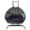 Direct Wicker Swing Egg Chair,  All-Weather Rattan Hanging Hammock Chair for Home Bedroom Patio Balcony,Black&Grey