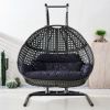 Direct Wicker Swing Egg Chair,  All-Weather Rattan Hanging Hammock Chair for Home Bedroom Patio Balcony,Black&Grey