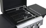 3-Burner Propane Gas BBQ Grill, SS Plancha, 36900BTU Output With Wire Enamel Cooking Grids For Outdoor Barbecue, Foldable Side Table, Hanging Basket,