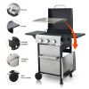3-Burner Propane Gas BBQ Grill, SS Plancha, 36900BTU Output With Wire Enamel Cooking Grids For Outdoor Barbecue, Foldable Side Table, Hanging Basket,