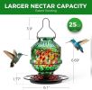 Hand Blown Glass Hummingbird Feeders for Outdoors, 25 Ounces Wild Bird Nectar Feeder with Perch & 5 Flower Feeding Ports Leak Proof Hanging for Garden