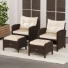 2 Pieces Outdoor Patio PE Wicker Ottomans with Removable Cushions