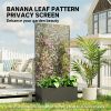 Metal Planter Box with Trellis, 71" Tall Raised Garden Bed with Privacy Screen and Drainage Holes, Banana-Leaf Cut-Outs