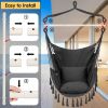 Hammock Chair Hanging Rope Swing, Max 500 Lbs, 2 Cushions Included, Large Macrame Hanging Chair with Pocket Dark Grey