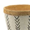 Set of 2 White and Brown Cement Planters with V Pattern, L:D10x8" S:D8x6.5"