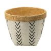 Set of 2 White and Brown Cement Planters with V Pattern, L:D10x8" S:D8x6.5"