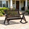 Wood Double Adirondack Rocking Chair Carbonized High Rise Slatted Back Indoor Outdoor Wooden Porch Rocker