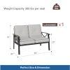 8-Piece Metal Patio Furniture Set, 9-Seat All-Weather Conversation Sofa with 4 Inches Thick Gray Cushions, Black Frame, Coffee Table, Side Table, End