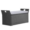 Outdoor Storage Bench, 2-Person PE Rattan Storage Bench, 40 Gal Deck Box with Cushion & Side Handle, Supports up to 400 lbs, Weatherproof Outdoor Seat