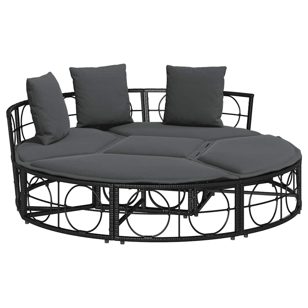 Outdoor Lounge Bed Black Poly Rattan Large Modular