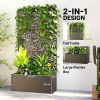 Metal Planter Box with Trellis, 71" Tall Raised Garden Bed with Privacy Screen and Drainage Holes, Banana-Leaf Cut-Outs