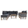 9-Piece Patio Rattan Furniture Set, Outdoor Conversation Set With Acacia Wood Legs and Tabletop, PE Rattan Sectional Sofa Set w