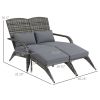 Wicker Adirondack Chair for 2 with Cushions & Footrests, PE Rattan Double Chaise Lounge Chair, Fire Pit Chair for Porch with High-back, Wide Armrests