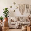 4 Pcs Vintage Bird Wall Sculpture Decor Art 4.7 Inch Antique 3D Sculpted Hanging Bird Resin Wall Art Golden Brass Floating Ornament for Living Room Ga
