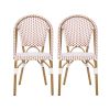 Outdoor PE Ratten and Aluminum French Bistro Chairs, Set of 2, Rusted Red & White, Bamboo Print Finish