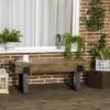 Garden Bench with Metal Legs, Rustic Wood Effect Concrete Entryway Bench, End of Bed Bench, Indoor Outdoor Use for Patio, Park, Porch and Lawn