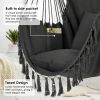 Hammock Chair Hanging Rope Swing, Max 500 Lbs, 2 Cushions Included, Large Macrame Hanging Chair with Pocket Dark Grey