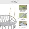 Hanging Hammock Chair Cotton Rope Porch Swing with Metal Frame and Cushion, Large Macrame Seat for Patio, Garden, Light Grey