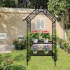 Metal Garden Arch with Bench Turned into Flower Stand W58.07*H97.24 Climbing Plants Support Rose Arch Outdoor Black
