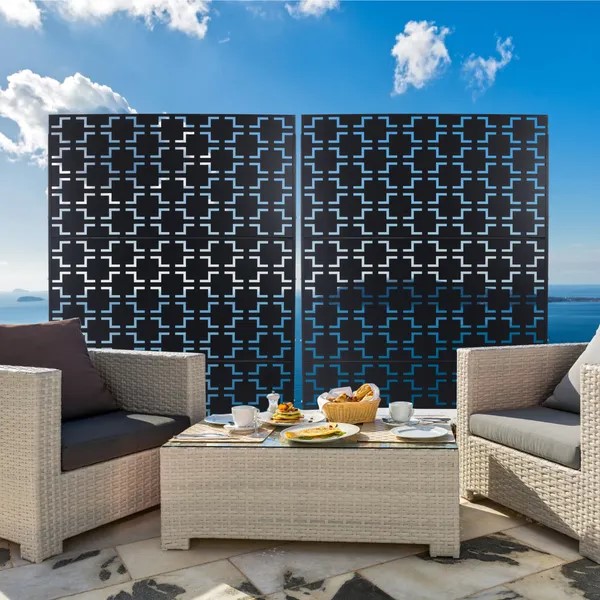 Outdoor & Indoor Privacy Screen Metal Privacy Screen 76" HÃ—48" W, Freestanding Decorative Privacy Screen for Deck Balcony Patio