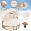 Outdoor Patio Rattan Round Daybed with Retractable Canopy, Wicker Furniture Round Poolside Sofa Sunbed with Removable Cushions, Backyard, Porch