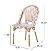 Outdoor PE Ratten and Aluminum French Bistro Chairs, Set of 2, Rusted Red & White, Bamboo Print Finish