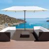 Outsunny Patio Umbrella 15' Steel Rectangular Outdoor Double Sided Market with base, Sun Protection & Easy Crank for Deck Pool Patio, Beige