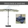 Outsunny Patio Umbrella 15' Steel Rectangular Outdoor Double Sided Market with base, Sun Protection & Easy Crank for Deck Pool Patio, Beige