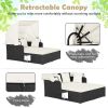 Patio Rattan Daybed with Retractable Canopy and Side Tables