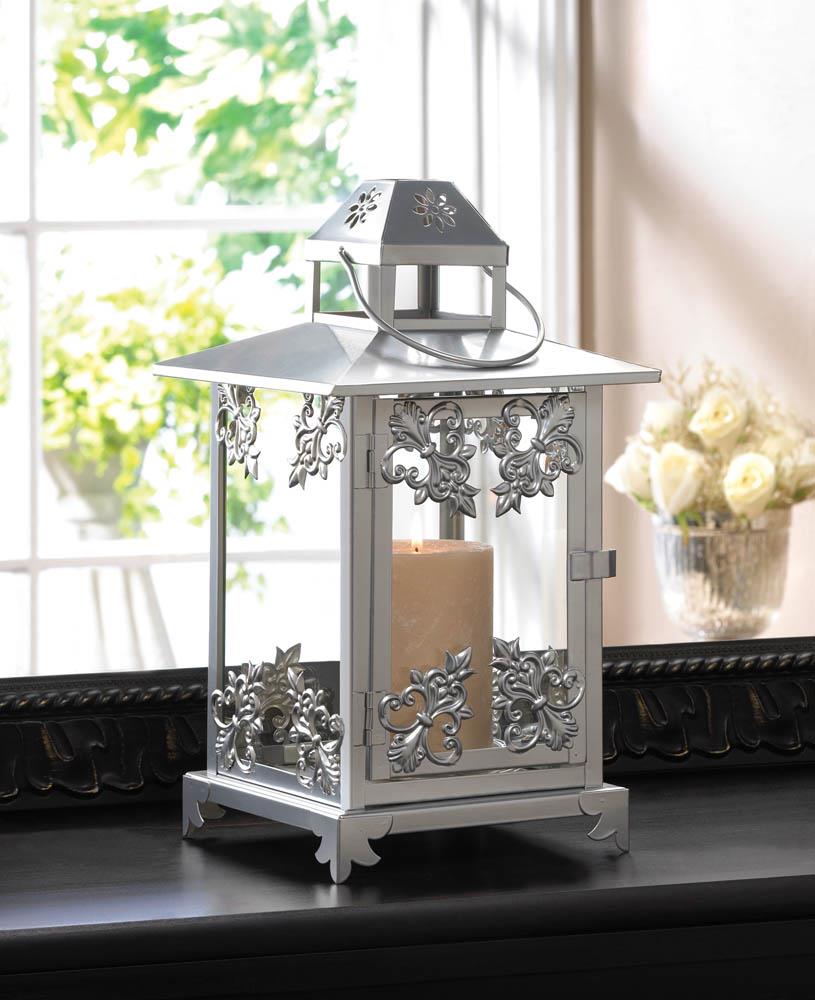Elegant Silver Scrollwork Candle Lantern - Decorative Metal Lantern for Home and Garden Decor