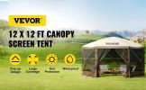 VEVOR Gazebo Screen Tent, 12 x 12 ft, 6 Sided Pop-up Camping Canopy Shelter Tent with Mesh Windows, Portable Carry Bag, Ground Stakes