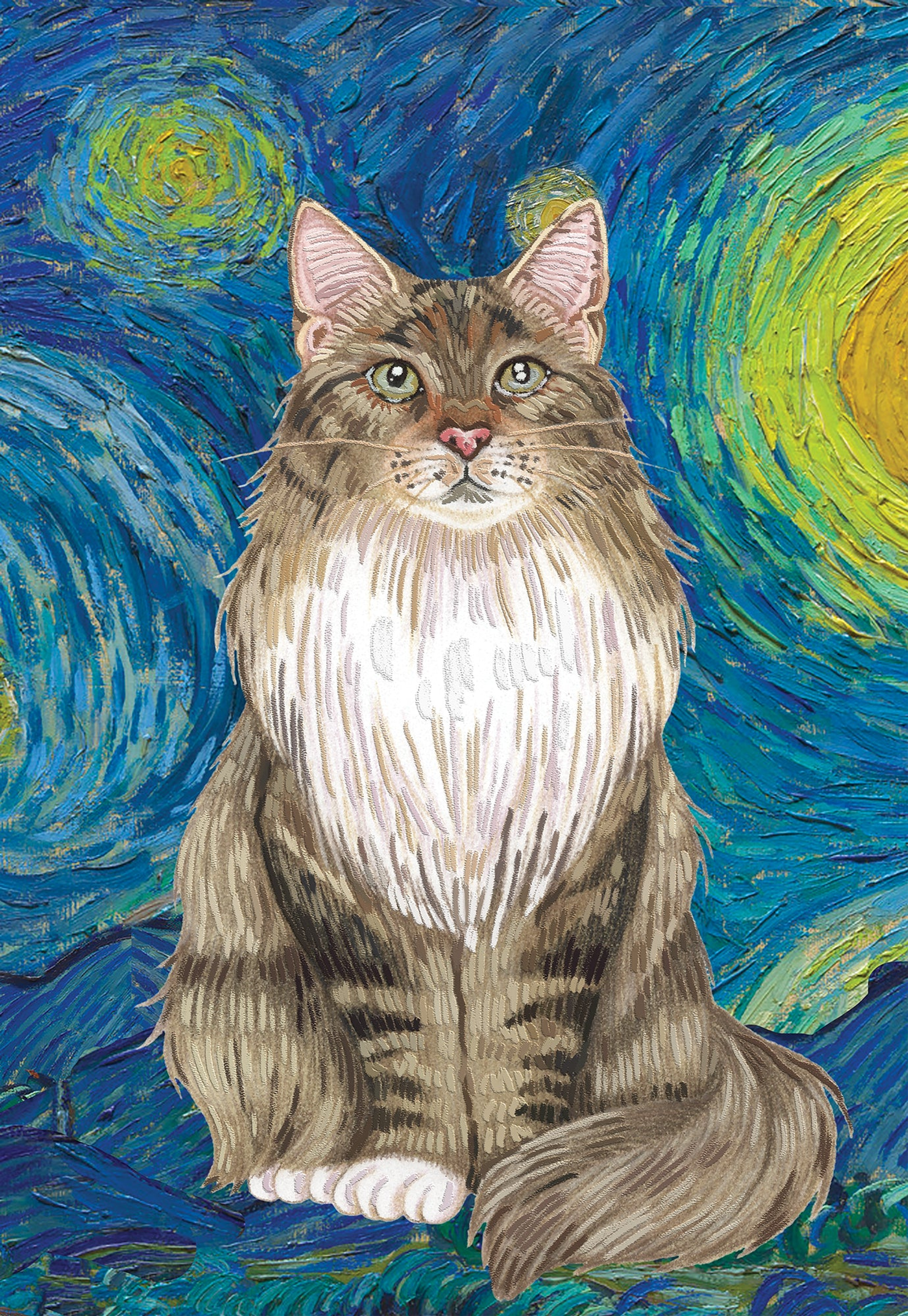 Main Coon - Tomoyo Pitcher Van Gogh Cat- House and Garden Flag (size: House 28" x 40")