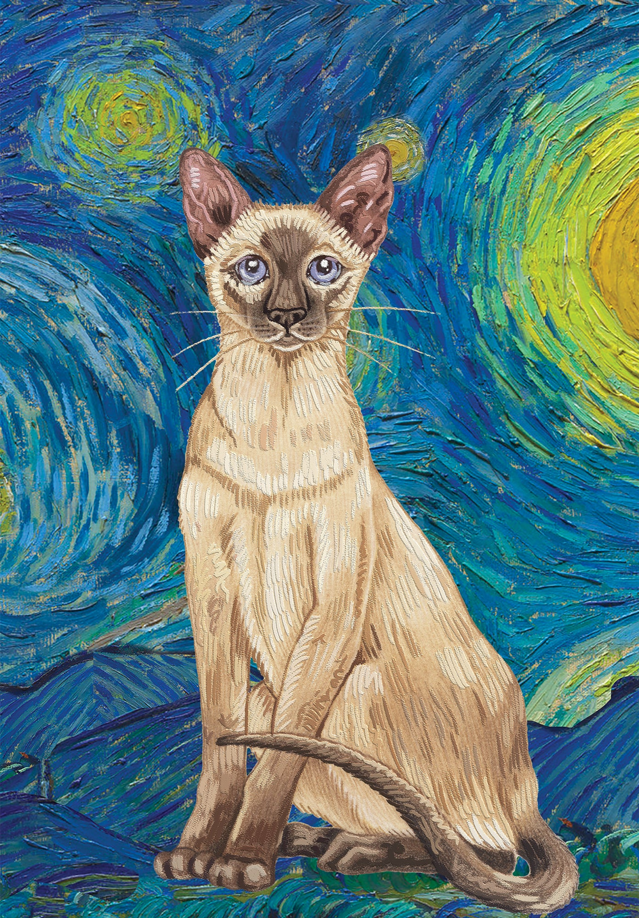 Siamese - Tomoyo Pitcher Van Gogh Cat- House and Garden Flag (size: Garden 12" x 17")