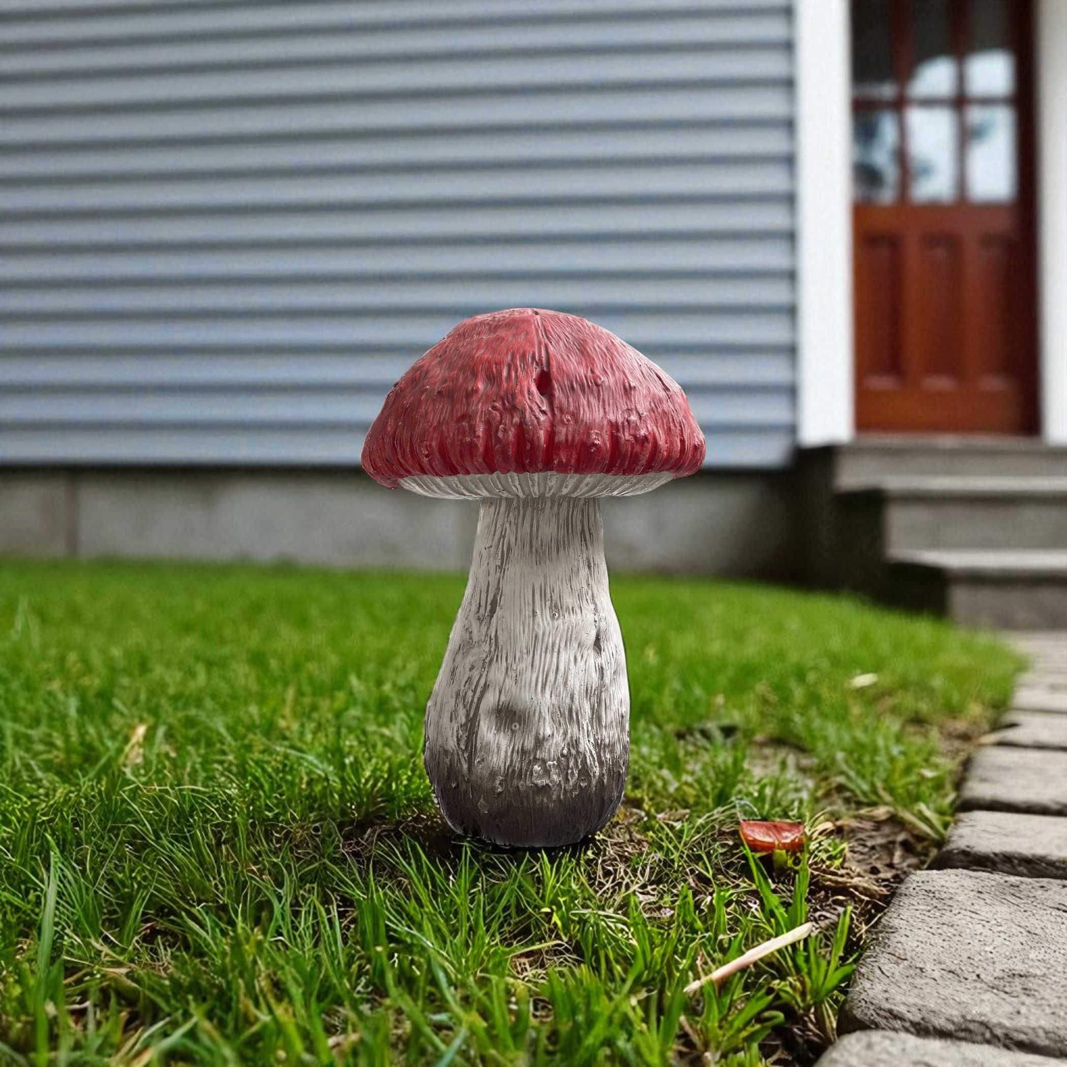 Polyresin Mushroom Outdoor Statue (Color: Red And White, size: 15")