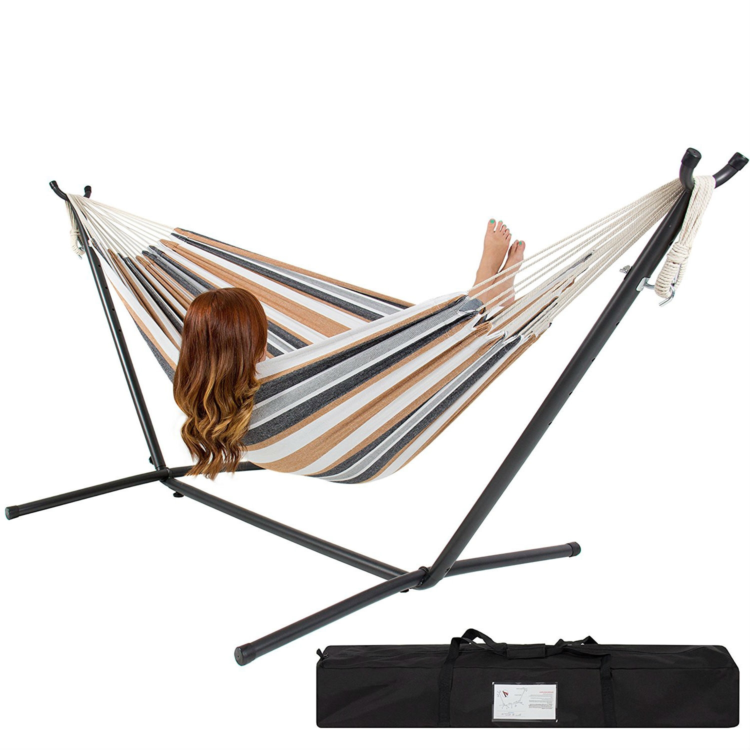 Portable Hammock with Metal Stand and Carry Case (Color: Desert Stripe)
