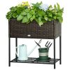 Modern PE Rattan Wicker Raised Garden Bed Elevated Planter Box