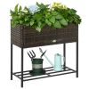 Modern PE Rattan Wicker Raised Garden Bed Elevated Planter Box