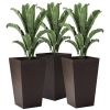 Set of 3 - Faux Rattan Plastic Tall Large Flower Pots