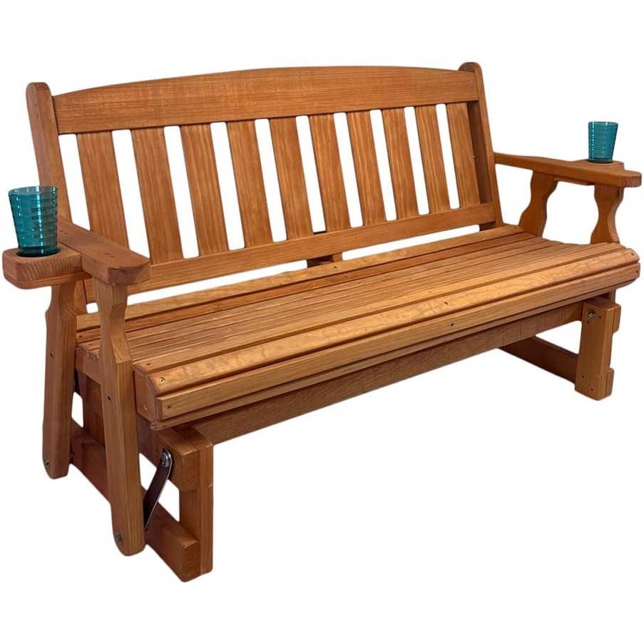 4ft Heavy Duty Porch Glider Bench with Cupholders - Made in USA (Color: Cedar)