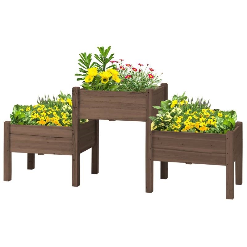 Wooden Elevated Planter Raised Garden Beds (Option: Brown (3 Pieces))