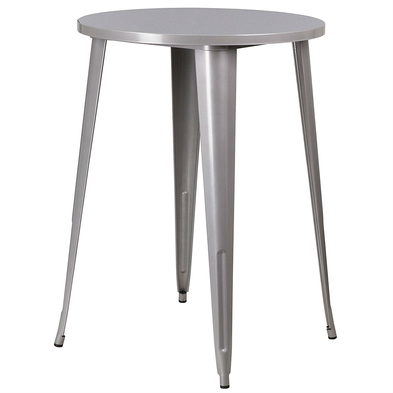 Outdoor 30-inch Round Metal Cafe Bar Patio Table (Color: Silver)