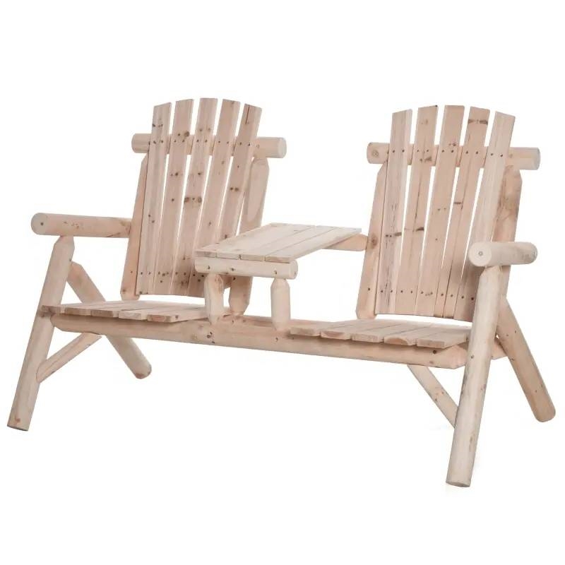 Adirondack Patio 2 Chair Lounger with Center Coffee Table (Color: Natural)