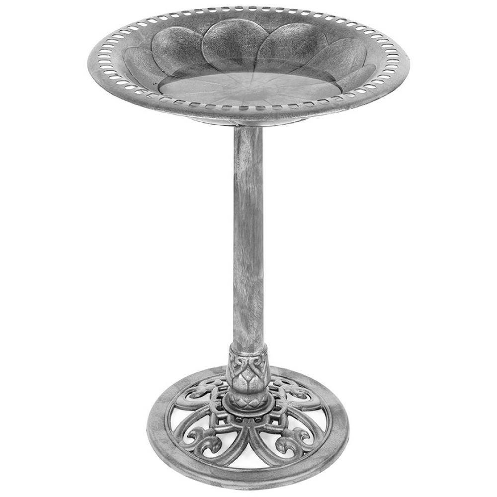 Outdoor Weather Resistant Polyresin Bird Bath in Rustic Aged Finish (Color: Silver)