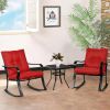 Outdoor 3-Piece Patio Furniture Rocking Chairs Table with Set Cushions
