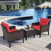 3-Piece PE Rattan Outdoor Dining Patio Furniture Set with Cushions