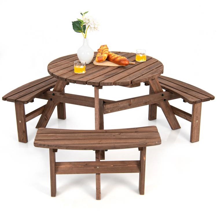 Espresso Wooden Picnic Table Umbrella Hole (Option: 6 Seater)