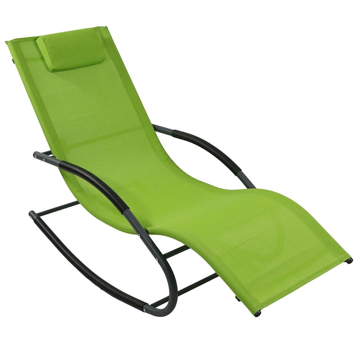 Modern Rocking Chaise Lounge Chair Patio Lounger with Pillow (Color: Green)
